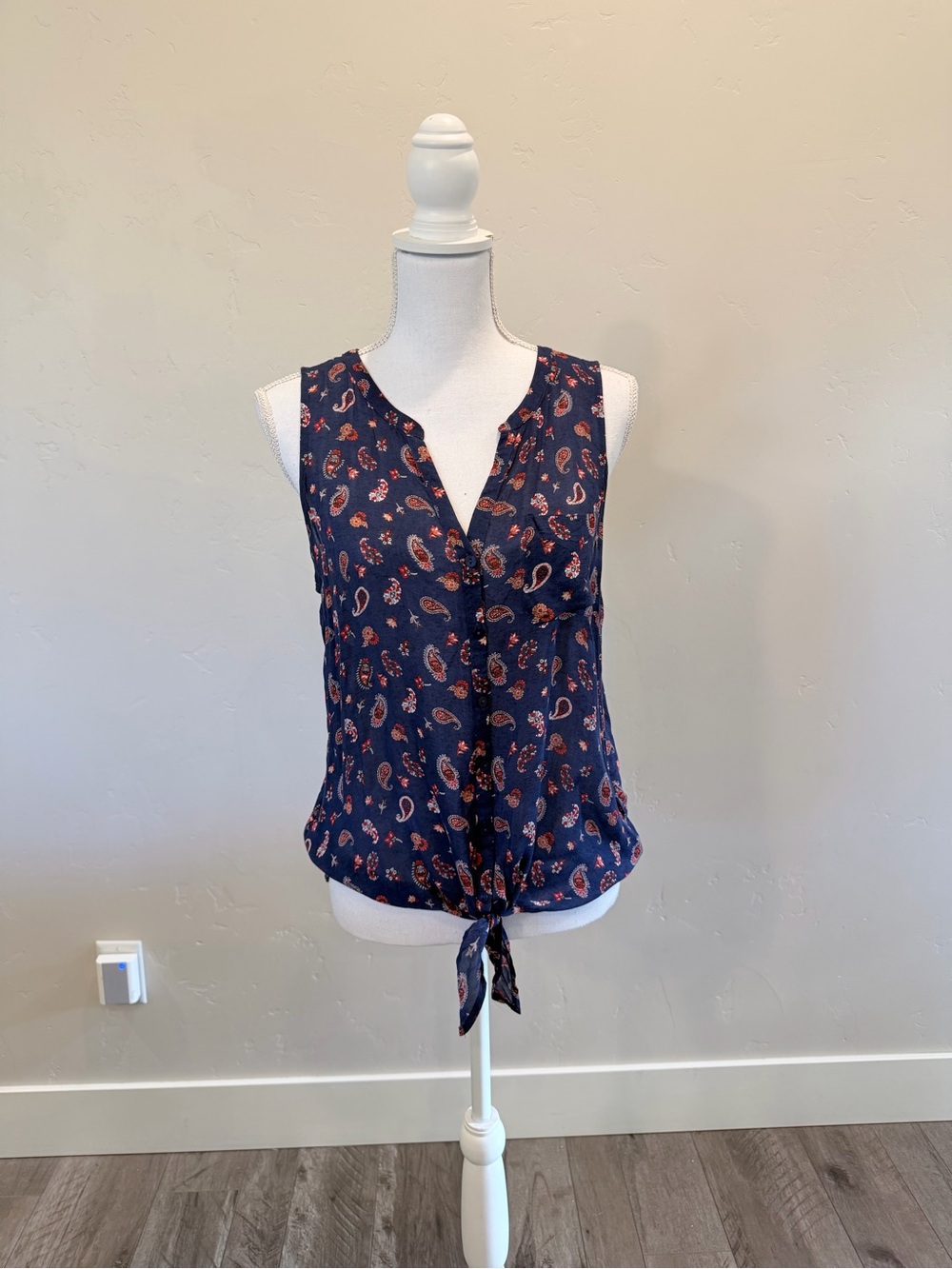 Lucky Brand Navy Paisley Tie-Front Sleeveless Camisole